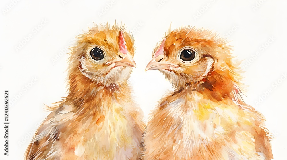 Fototapeta premium Two Adorable Baby Chicks Facing Each Other