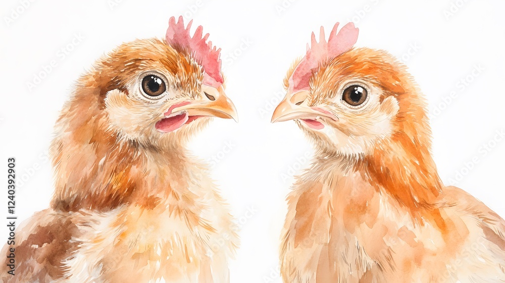 Fototapeta premium Two Adorable Brown Chicks Facing Each Other