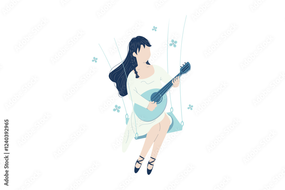 Obraz premium Girl Playing Guitar Vector Illustration