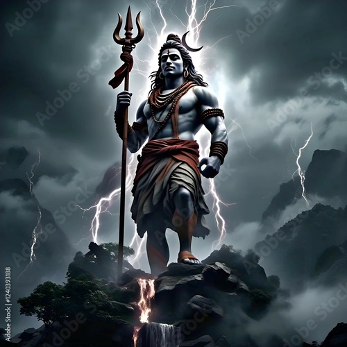 Wallpaper Mural Lord Shiva Mahadev Shankar Neelkanth Adiyogi Holding Trishul Under the Divine Sky | 4K HD Mahashivratri Wallpaper Torontodigital.ca