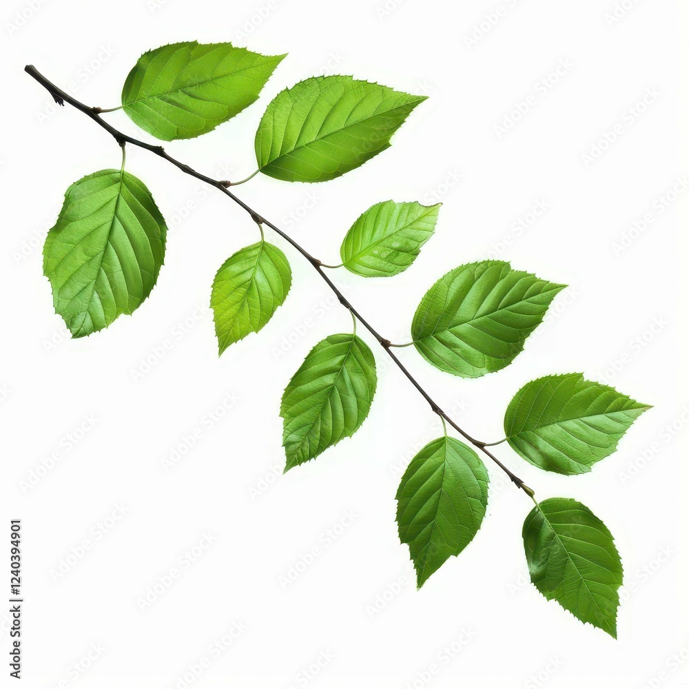 Fresh green leaves branch on a white background. Fresh green leaves branch on a white background.