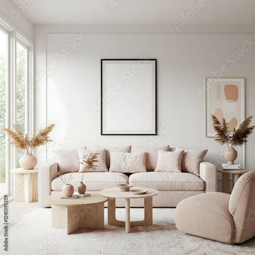 Wallpaper Mural Frame mockup, ISO A paper size. Living room wall poster mockup. Interior mockup with house background. Modern interior design. 3D render Torontodigital.ca