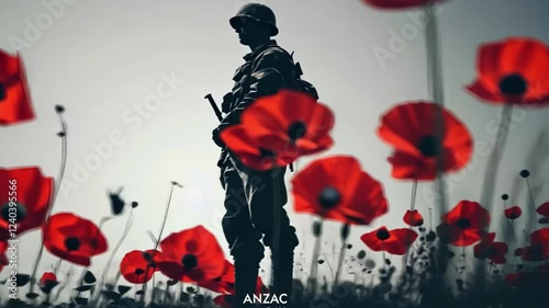 Silhouette of soldier among red poppies on anzac day Happy ANZAC Day, Lest We Forget