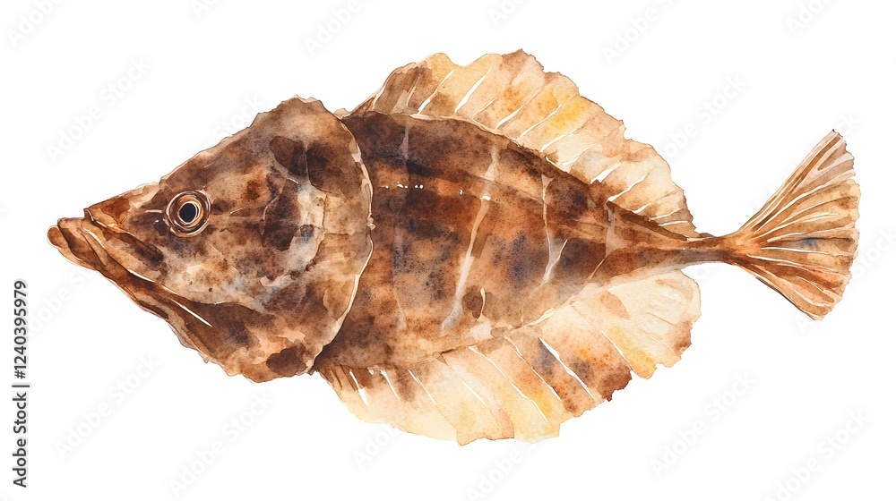 Watercolor Painting of a Brown Ocean Fish Watercolor Painting of a Brown Ocean Fish