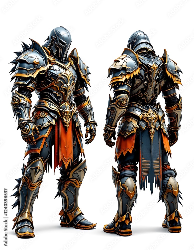 Epic Fantasy Knight Armor 3d Render Front and Back Epic Fantasy Knight Armor 3d Render Front and Back