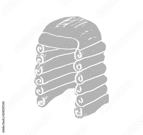 Allonge, Long 18th century men curled wigs or perukes  vector isolated. Court dressing element, judges and advocates apparel illustration