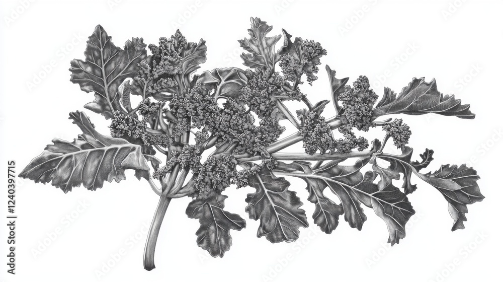 Fototapeta premium Detailed Botanical Illustration of a Plant Branch with Exquisite Detail