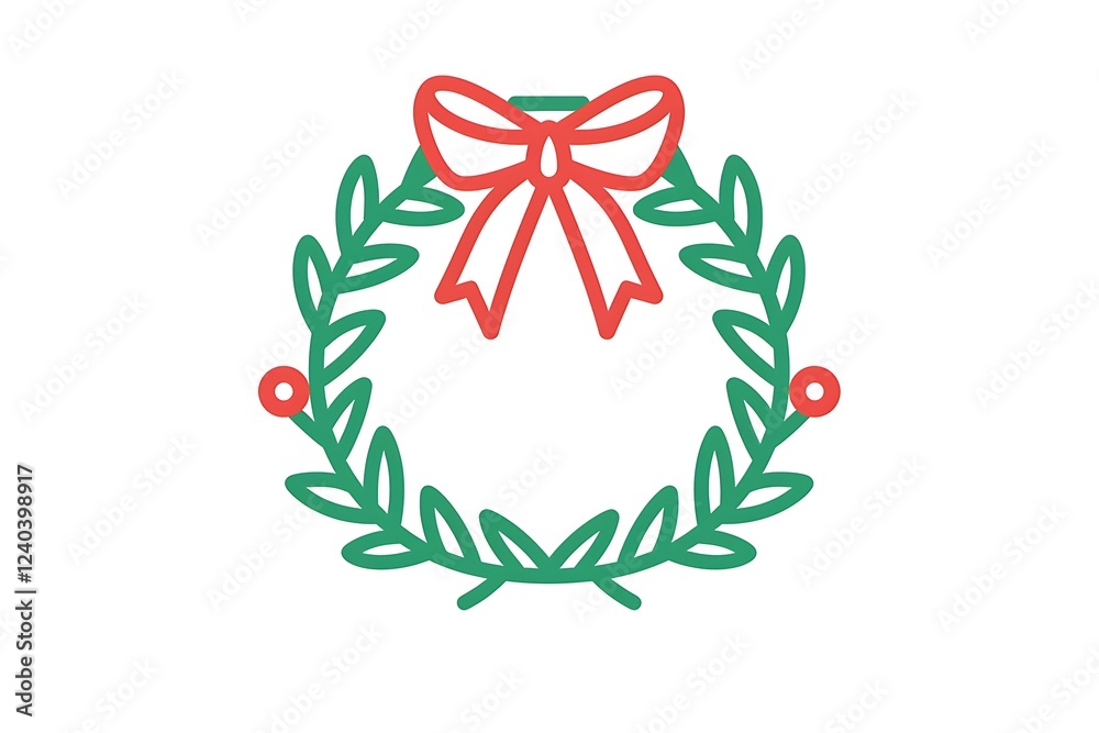 Clean linear icon of a Christmas wreath in green and red. Simple lines, minimalistic and elegant design, high resolution. Clean linear icon of a Christmas wreath in green and red. Simple lines, minimalistic and elegant design, high resolution.