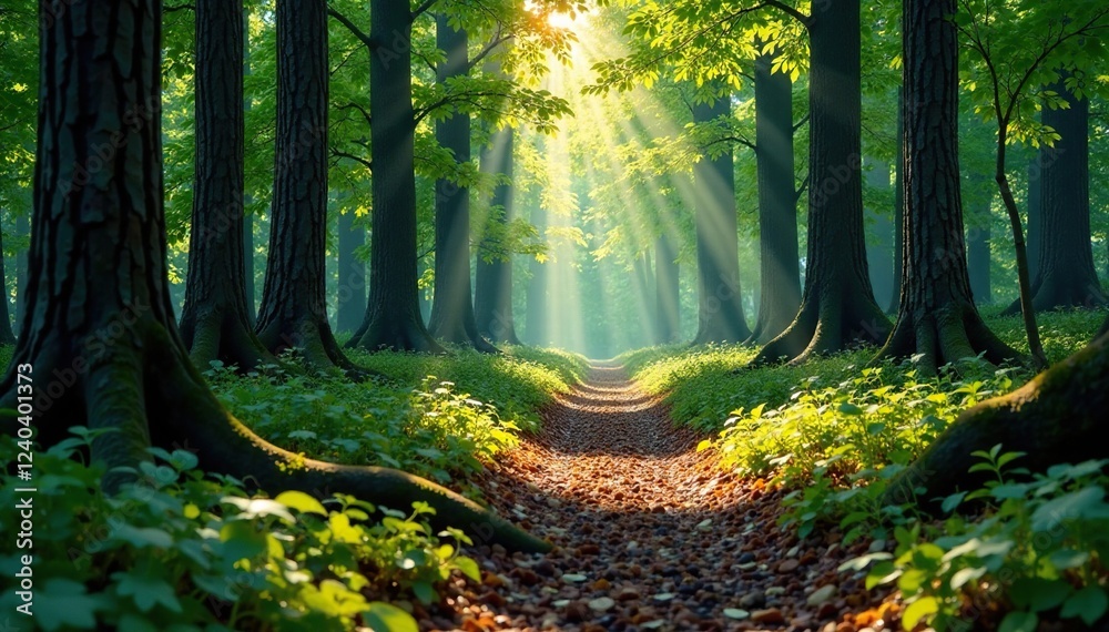 Fototapeta premium Forest floor covered with tree trunks and branches, forest, floors