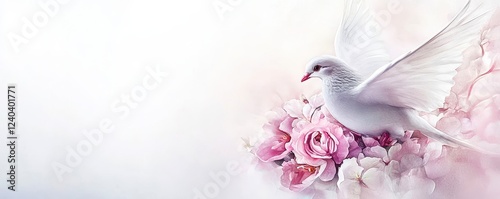 A delicate white dove carrying a pink flower women’s strength symbolizes