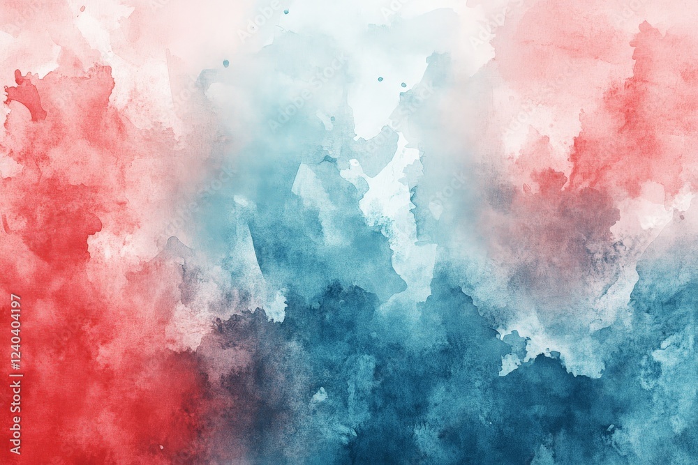 Naklejka premium Colorful abstract watercolor blending red, blue, and white hues creating a dynamic artistic composition
