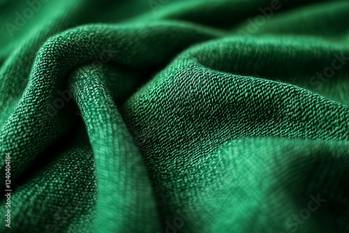  Close-up of textured green velor fabric with soft folds and shadows,Emerald green velour fabric background