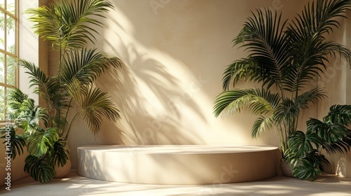 Stylish Minimalist Interior with Plants. Generative AI