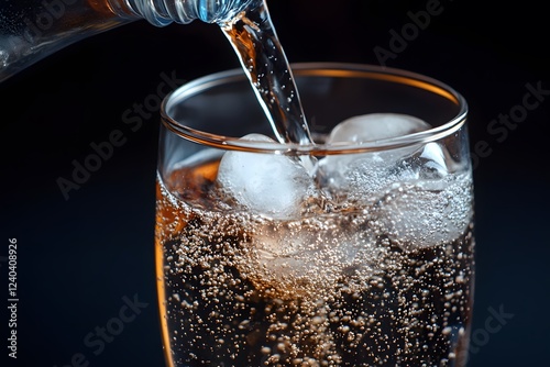 Wallpaper Mural Refreshing Sparkling Drink Pouring into Glass with Ice Cubes Torontodigital.ca