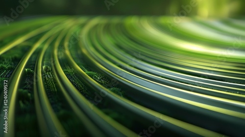 Green abstract background with lines and waves. 3d rendering, 3d illustration.