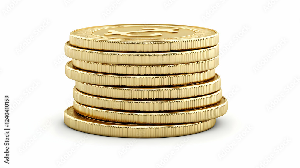 Stack of gold coins, wealth, finance, white background Stack of gold coins, wealth, finance, white background