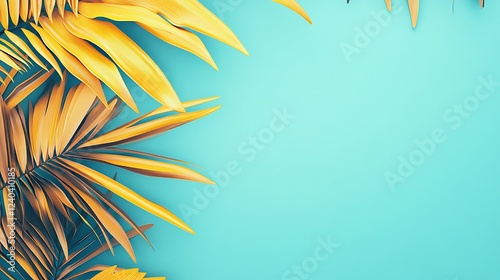 Wallpaper Mural Golden palm leaves, teal background, summer Torontodigital.ca