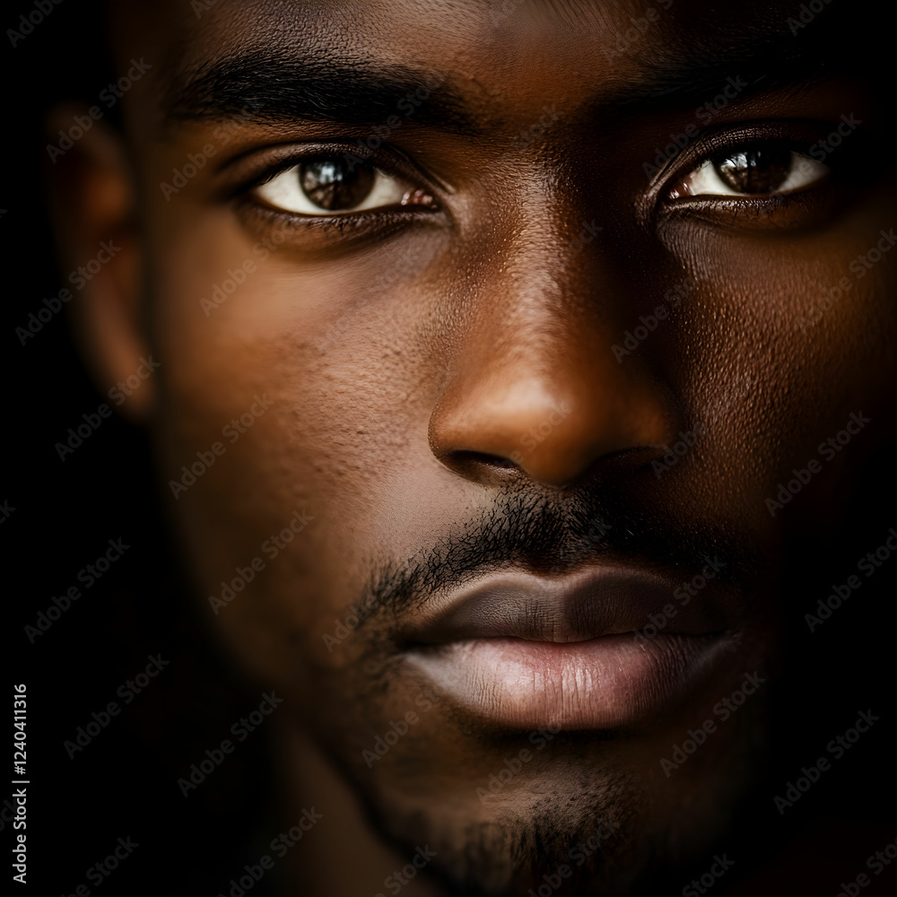 Fototapeta premium half face handsome african american man staring