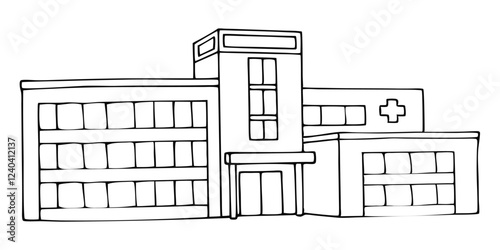  drawing depicts a clean hospital building, illustrating the minimal medical healthcare infrastructure.