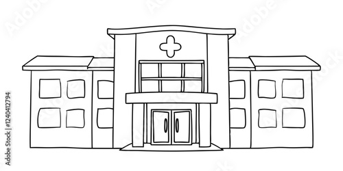  drawing depicts a clean hospital building, illustrating the minimal medical healthcare infrastructure.