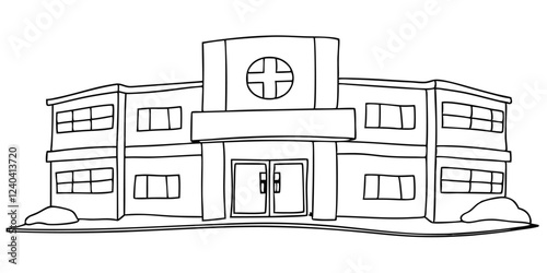  drawing depicts a clean hospital building, illustrating the minimal medical healthcare infrastructure.