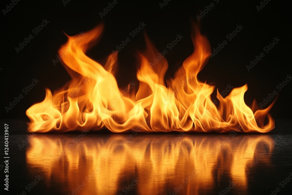 Fototapeta premium Flames dance and flicker against a dark background reflecting their vibrant colors