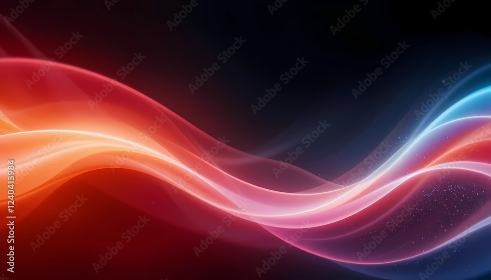 Fluid waves of red and blue light gracefully flowing across a dark background Fluid waves of red and blue light gracefully flowing across a dark background