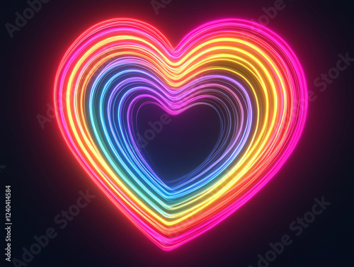 Neon heart isolated on black background