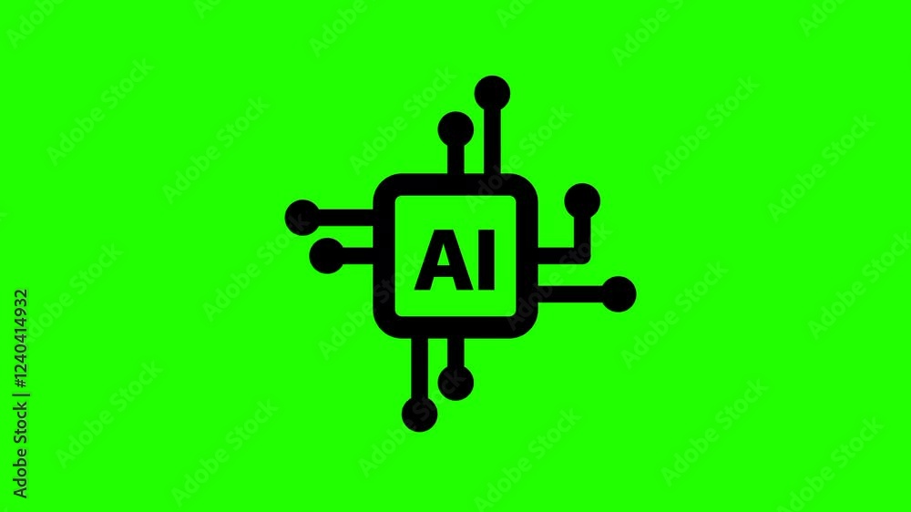 Animated AI icon isolated in the green background Animated AI icon isolated in the green background