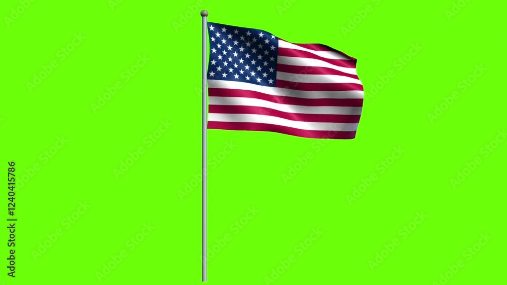 American flag on pole waving on green screen animation seamless loop national symbol pride freedom