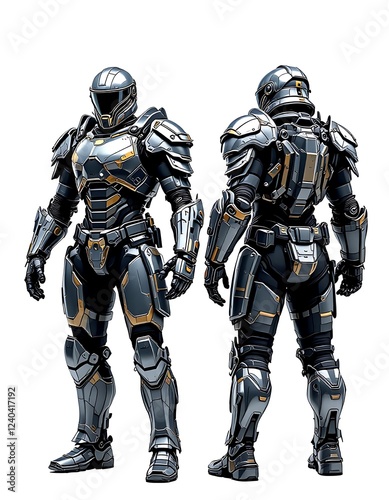 Futuristic Sci-fi Power Armor Design Gray Gold