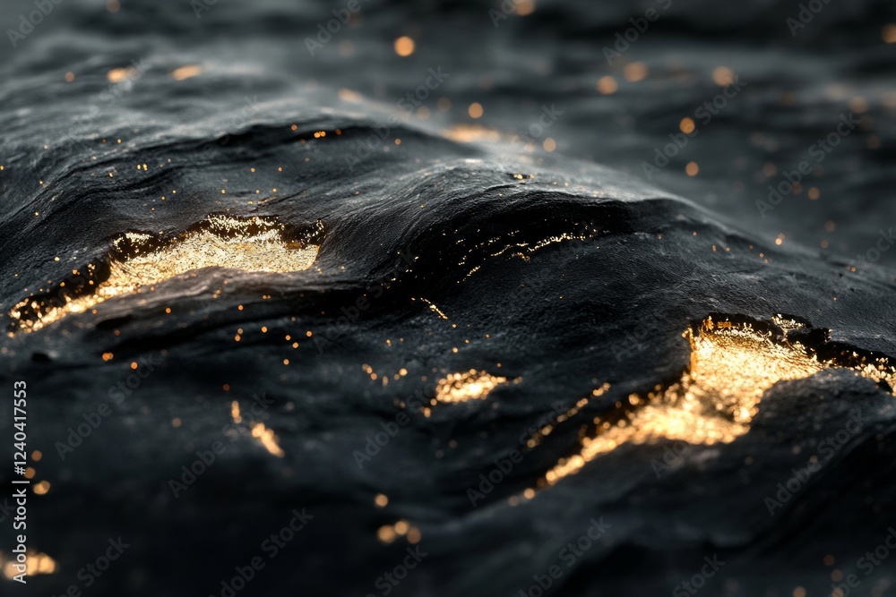 Naklejka premium Concept of luminous ocean waves reflecting light at twilight, highlighting texture and movement in a serene setting