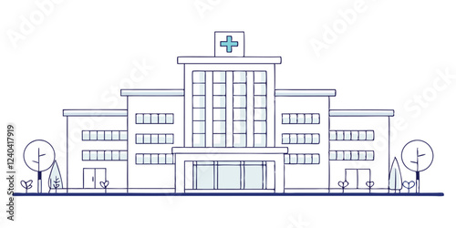  drawing depicts a clean hospital building, illustrating the minimal medical healthcare infrastructure.