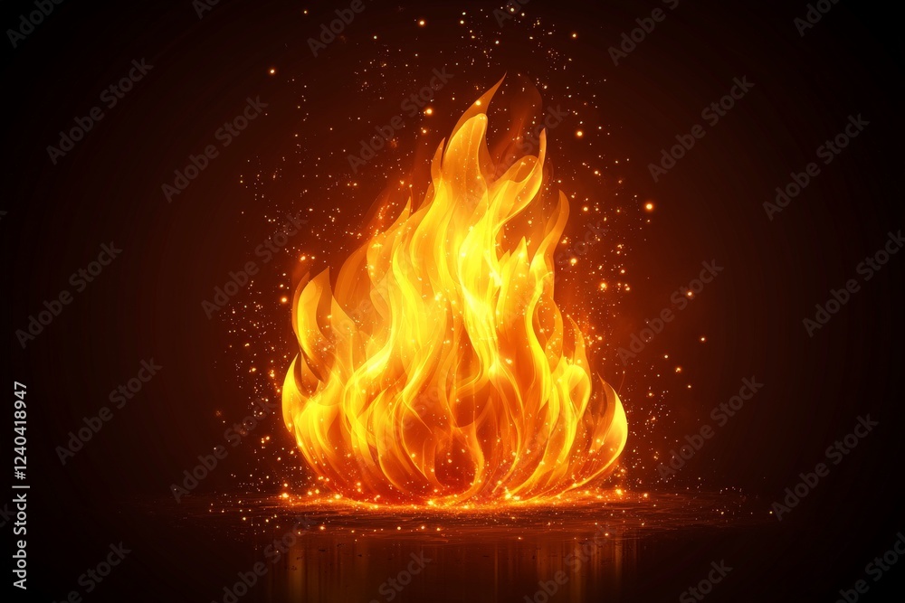 Bright and vibrant flames dancing with sparks in a dark environment creating a warm atmosphere Bright and vibrant flames dancing with sparks in a dark environment creating a warm atmosphere