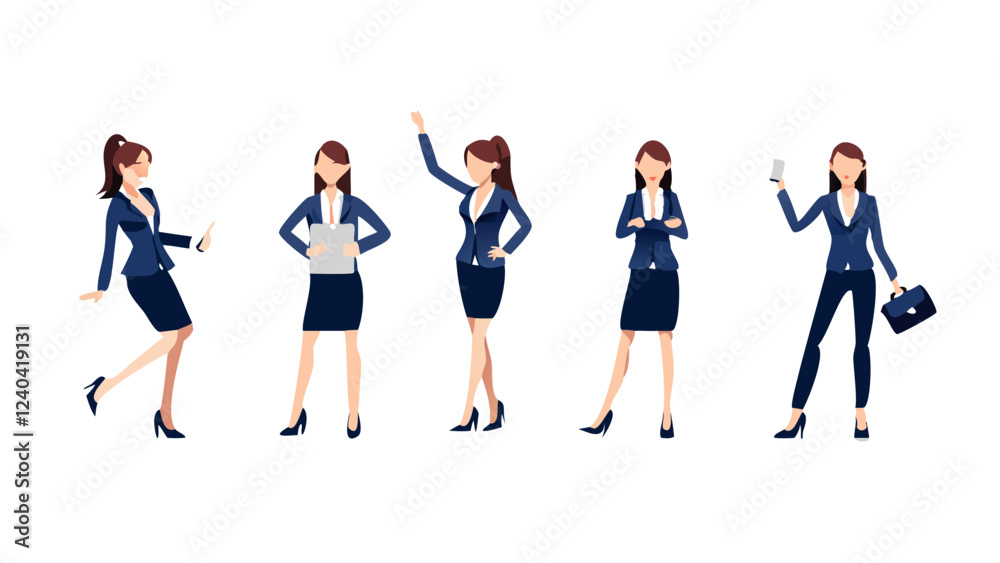 set of business woman character, postures and poses illustration collection, set of business woman set of business woman character, postures and poses illustration collection, set of business woman