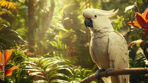 Alively scene featuring a cockatoo in the tropical full color photo