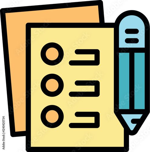 Pencil completing checklist on several sheets of paper, representing task management, survey completion, or multiple choice exam