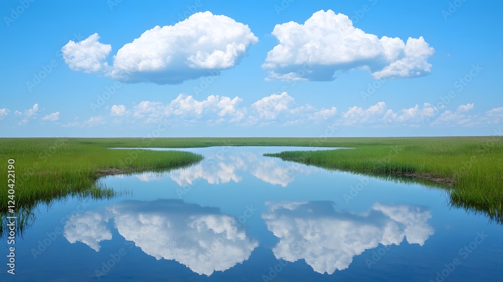 Obraz premium Serene Marsh Landscape with Cloud Reflections