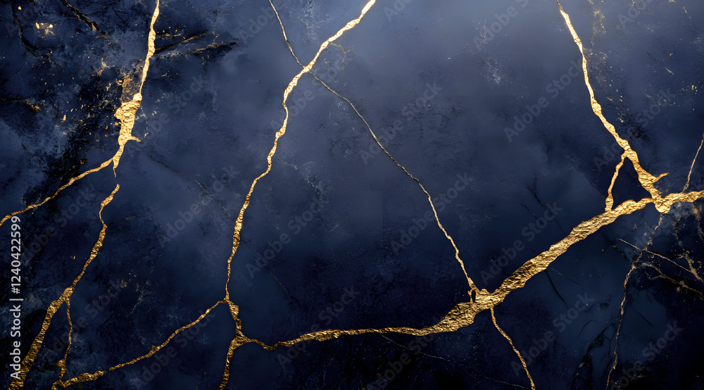 Fototapeta premium Golden veins running through dark blue marble texture