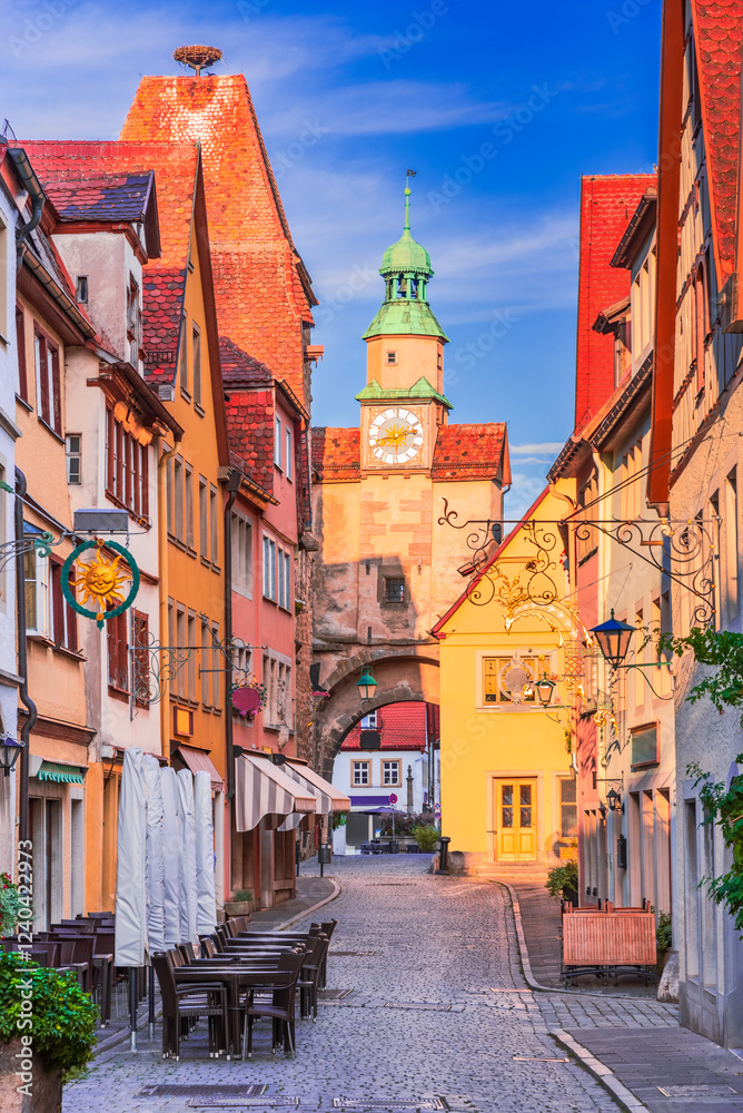Rothenburg ob der Tauber, Germany. Markusturm and old downtown - Franconia historical region in Bavaria