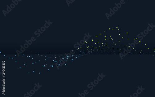 Abstract Digital Wave with Blue and Green Dots on Dark Background
