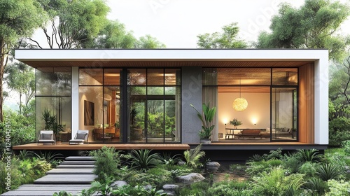 Contemporary Home with Garden View. Generative AI
