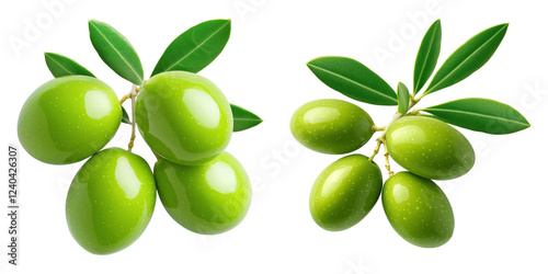 Wallpaper Mural Fresh Green Olives on the Branch with Leaves, Isolated on White Background Cutout Torontodigital.ca