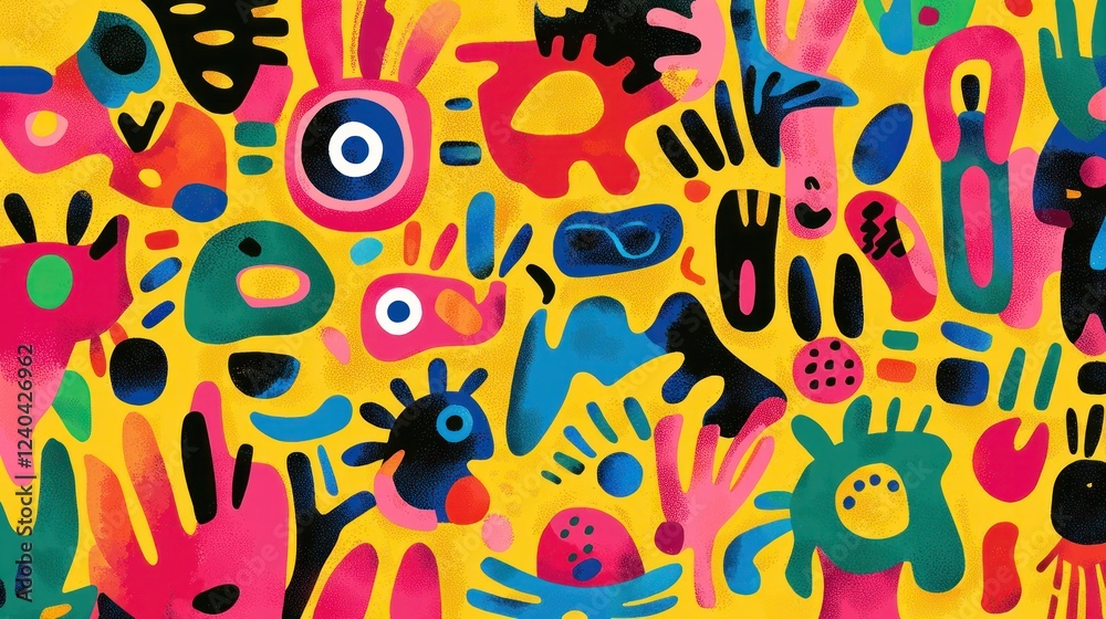 An artistic illustration of fun shapes in bright colors and playful designs. An artistic illustration of fun shapes in bright colors and playful designs.