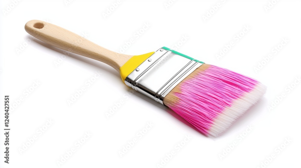 Fototapeta premium Vibrant Paintbrush with Pink Bristles on White Background for Creative Projects