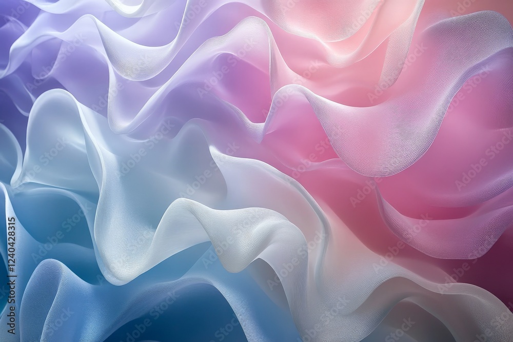 Obraz premium Soft fabric waves blend pink, blue, and white shades, creating a serene visual composition for artistic decor