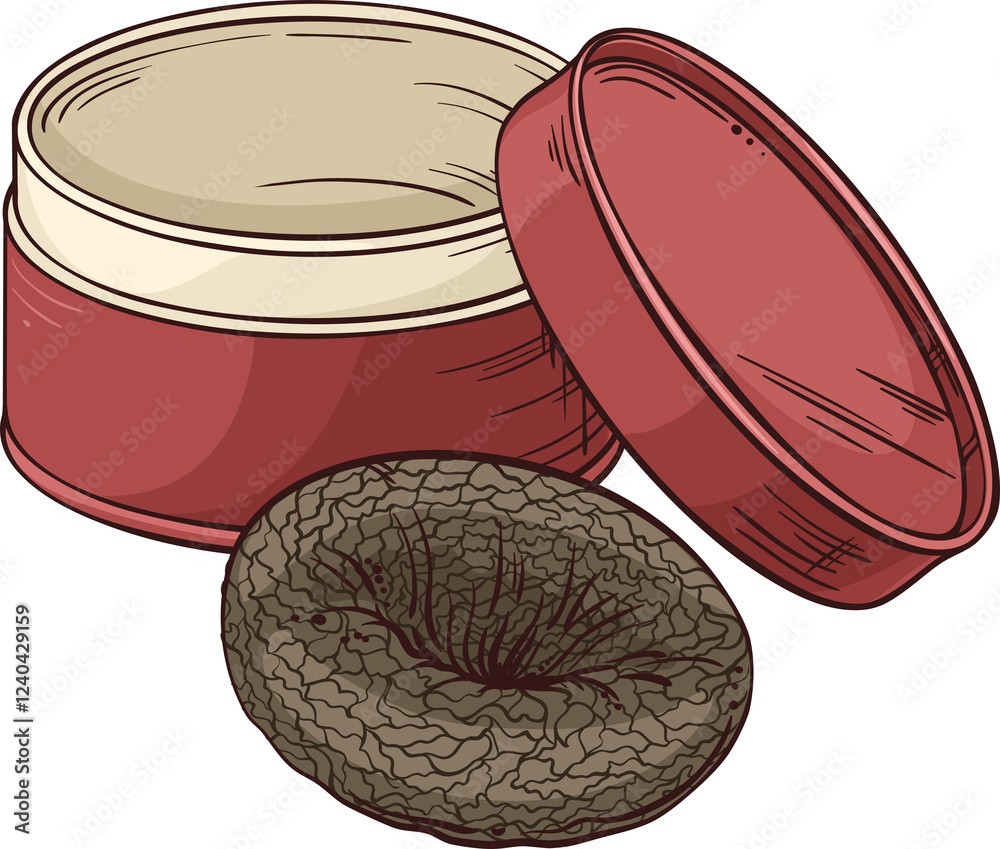 Obraz premium Сhinese Tea in Round Paper Box Vector Isolated Colored Detailed Illustration