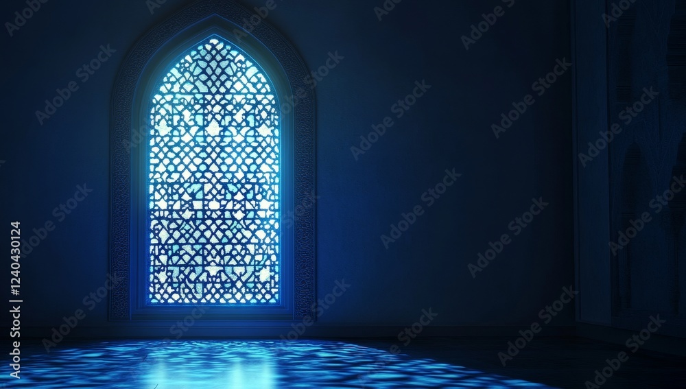 Mosque window, blue light, Ramadan, interior, reflection Mosque window, blue light, Ramadan, interior, reflection