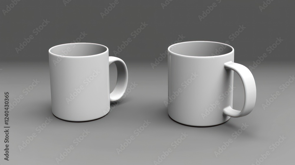 Two White Mugs on a Gray Background: Simple and Clean Mockup Two White Mugs on a Gray Background: Simple and Clean Mockup