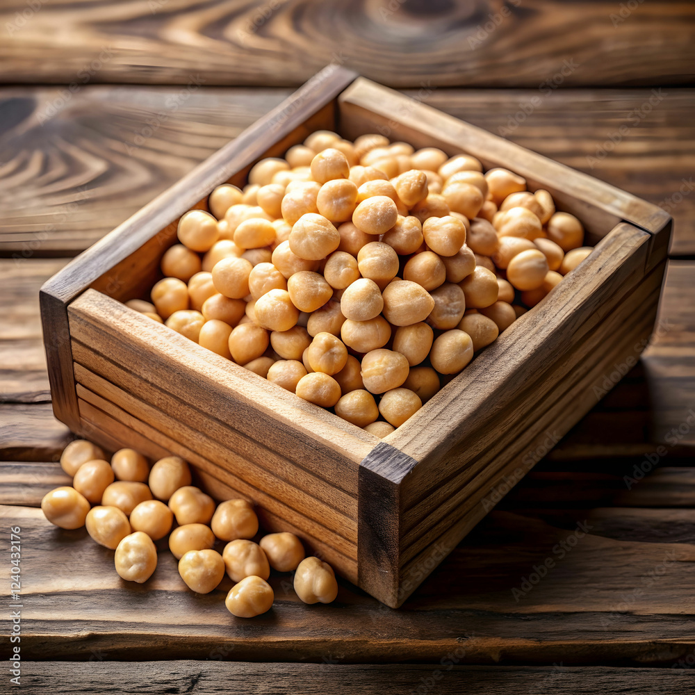 Wooden Box Full of Garbanzo Beans Wooden Box Full of Garbanzo Beans
